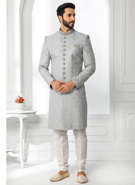 Gray New latest Designer Wedding Wear Art Silk Sherwani Collection 1764